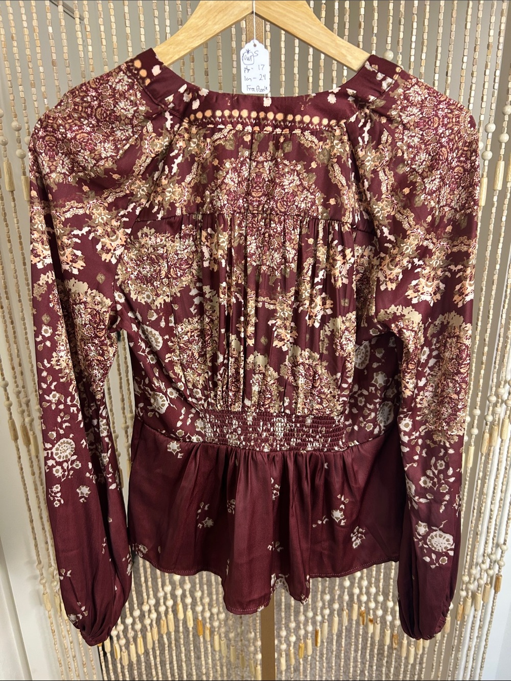 Free People Run Free Burgundy Floral Tie-Front Blouse - Picture 6 of 10